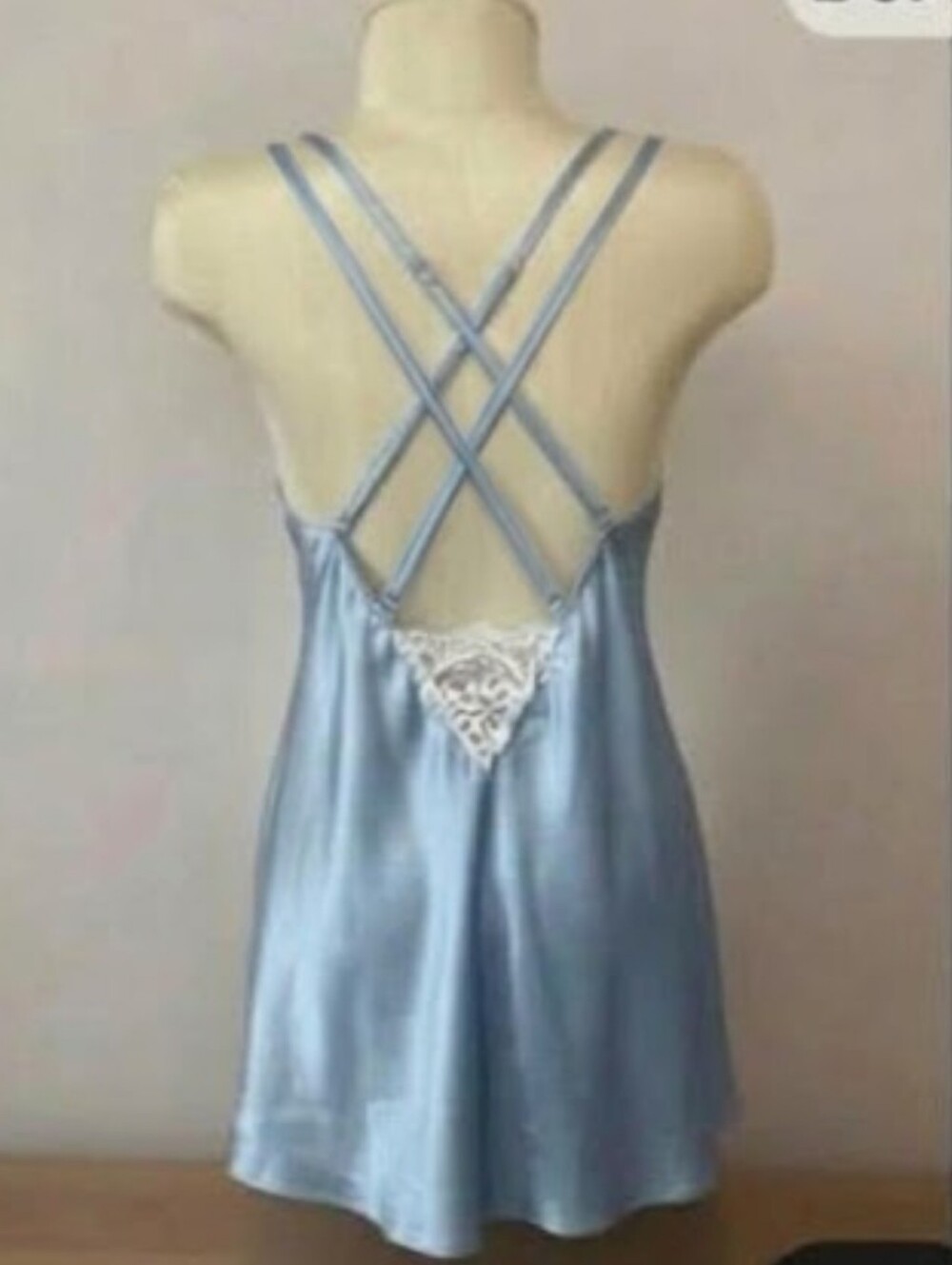 Victoria's Secret Satin Slip Dress Nightgown Medium Ice Blue Eyelash Lace 370318